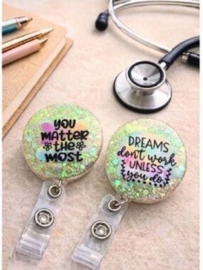Inspirational Glitter Badge Reel - Gold Green